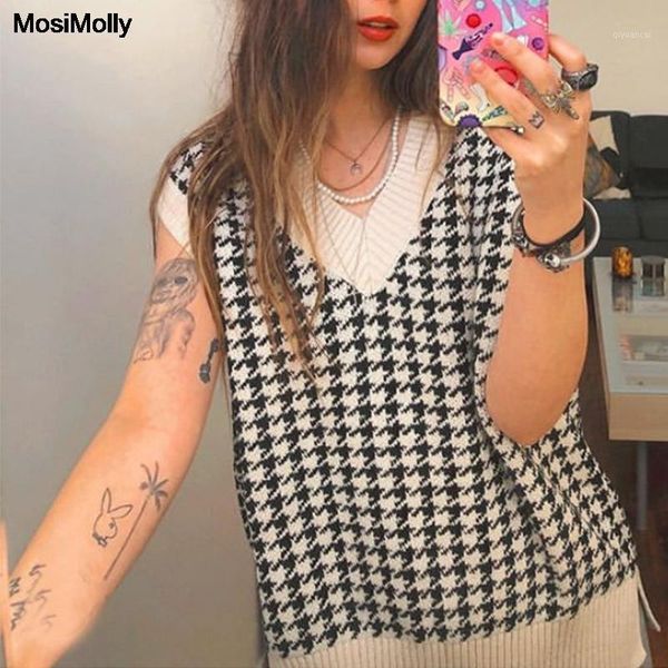 mosimolly 2020 autumn winter knit sweater vest women swallow grid plaid sweater jumper casual jacquard plaid sleeveless1, Black;white
mosimolly 2020 autumn winter knit sweater vest women swallow grid plaid sweater jumper casual jacquard plaid sleeveless1, Black;white