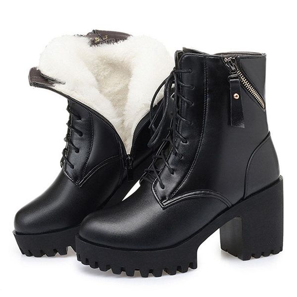 boots women's leather high-heeled short cotton shoes wool real middle-aged, Black
boots women's leather high-heeled short cotton shoes wool real middle-aged, Black