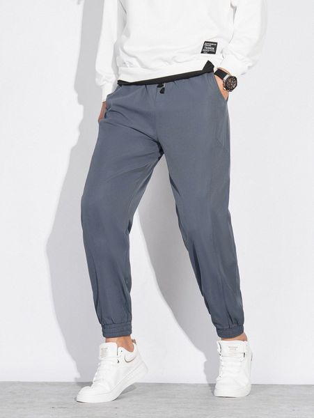 men slant pockets drawstring waist joggers d1gx#, Black