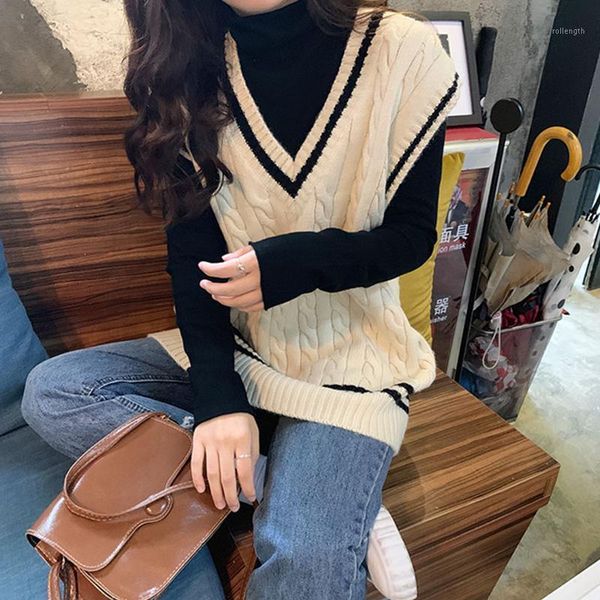 knitted v-neck sleeveless pullovers vintage elegant autumn vest 2020 new harajuku sweater women preppy korean loose w1921, White;black
knitted v-neck sleeveless pullovers vintage elegant autumn vest 2020 new harajuku sweater women preppy korean loose w1921, White;black
