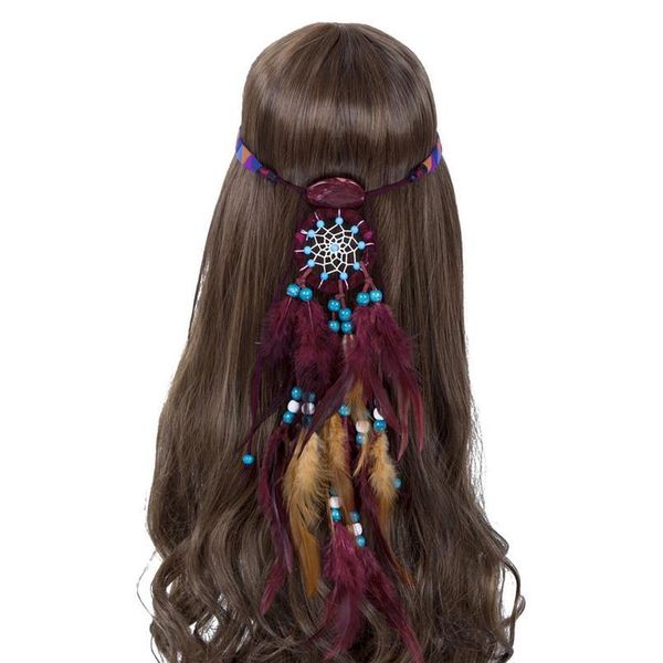 haimeikang handmade adjustable women feather headband bohemian dream catcher stone hair bands festival hippie h qylezc