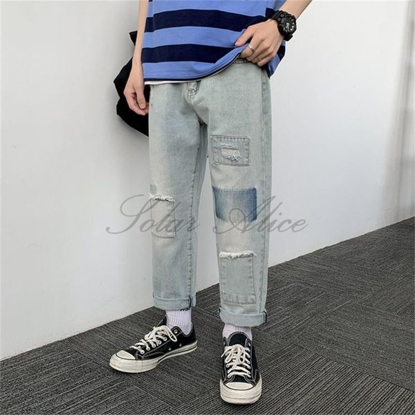 2020 men's spring / summer new mid-waist straight ankle-lengt jeans loose wide legs teen patch ripped casual pants1, Blue
2020 men's spring / summer new mid-waist straight ankle-lengt jeans loose wide legs teen patch ripped casual pants1, Blue