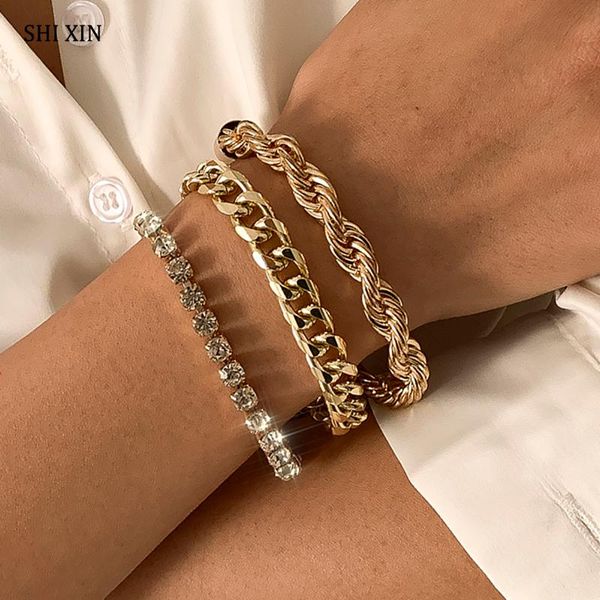 shixin 3 pcs/set layered rhinestone chain bracelet thick twisted hand chain bracelets for women charms lady fashion hand jewelry, Golden;silver
shixin 3 pcs/set layered rhinestone chain bracelet thick twisted hand chain bracelets for women charms lady fashion hand jewelry, Golden;silver