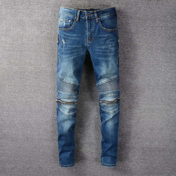brand mens distressed ripped jeans straight motorcycle biker jeans causal denim pants streetwear style men hip hop men jeans, Blue
brand mens distressed ripped jeans straight motorcycle biker jeans causal denim pants streetwear style men hip hop men jeans, Blue