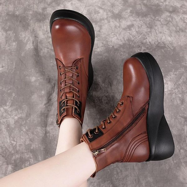 ankle boots women 2020 new leisure lace up genuine leather short boots round head platform ladies shoes, Black
ankle boots women 2020 new leisure lace up genuine leather short boots round head platform ladies shoes, Black