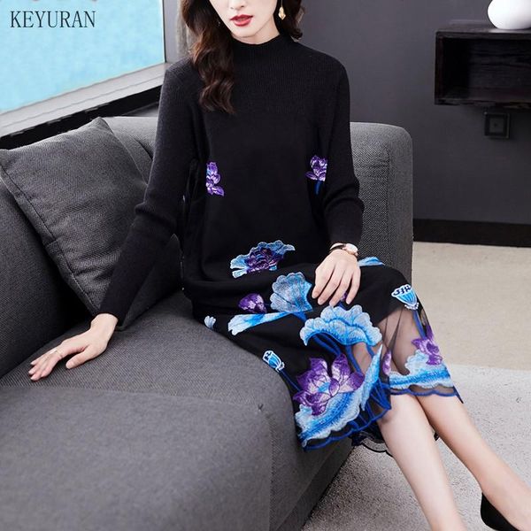 mesh stitching sweater dress autumn winter 2020 elegant embroidery flower retro loose long knitted pullover wool dress vestidos, Black;gray
mesh stitching sweater dress autumn winter 2020 elegant embroidery flower retro loose long knitted pullover wool dress vestidos, Black;gray