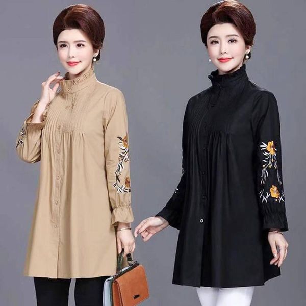 women's trench coats 2021 fashion lotus leaf collar single-breasted embroidery long sleeve jacket elegant plus-size mother's sprin, Tan;black
women's trench coats 2021 fashion lotus leaf collar single-breasted embroidery long sleeve jacket elegant plus-size mother's sprin, Tan;black
