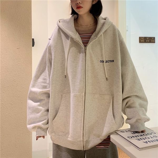 zip-up harajuku hoodies women loose casual sweatshirt new korean style streetwear oversized hooded plus size outerwear 201204, Black
zip-up harajuku hoodies women loose casual sweatshirt new korean style streetwear oversized hooded plus size outerwear 201204, Black