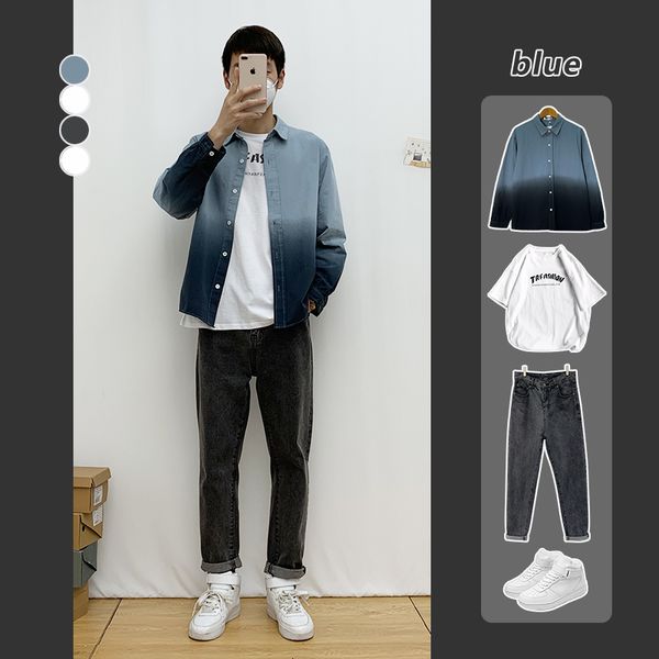 gradient color long sleeve shirt men's korean loose stand collar lining clothes fashion brand spring thin coat
gradient color long sleeve shirt men's korean loose stand collar lining clothes fashion brand spring thin coat