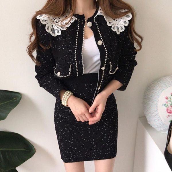korean 2020 new autumn sweet style tweed 2 piece set women elegant luxury pearl jacket coat+ mini skirt suits tz552, Gray
korean 2020 new autumn sweet style tweed 2 piece set women elegant luxury pearl jacket coat+ mini skirt suits tz552, Gray