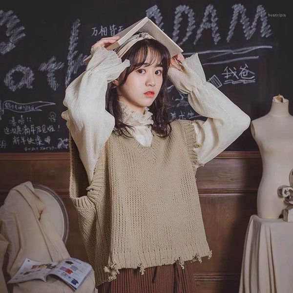 casual tank women autumn 2020 japanese mori girl vintage ripped hole v neck knitted sweater vest sleeveless pullover t5031, Black;white
casual tank women autumn 2020 japanese mori girl vintage ripped hole v neck knitted sweater vest sleeveless pullover t5031, Black;white
