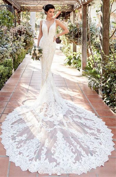 vintage mermaid lace wedding dresses beaded appliqued plunging v neck low backless formal wedding dress boho bridal gowns vestidos de novia, White
vintage mermaid lace wedding dresses beaded appliqued plunging v neck low backless formal wedding dress boho bridal gowns vestidos de novia, White