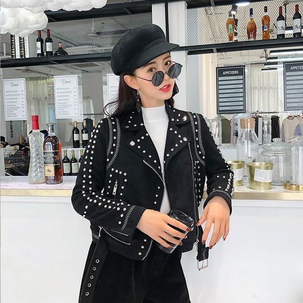 fashion korean womens faux leather rivet suede jackets long sleeve lapel moto bikerautumn winter slim fit short coats streetwear1, Black
fashion korean womens faux leather rivet suede jackets long sleeve lapel moto bikerautumn winter slim fit short coats streetwear1, Black