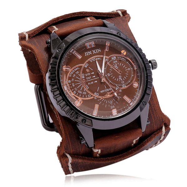 watch old men's cowhide straight make personality punk wide leather bracelet jewelry, Slivery;brown
watch old men's cowhide straight make personality punk wide leather bracelet jewelry, Slivery;brown