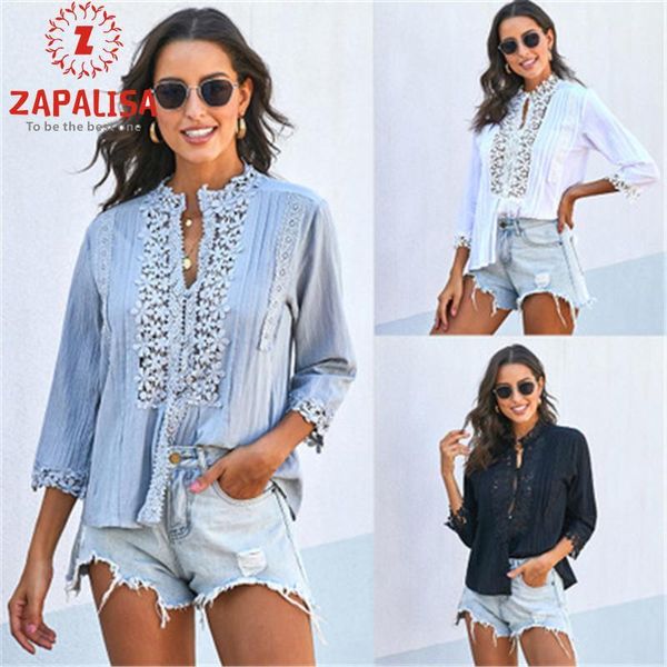 zapalisa sweet feminine elegant leisure streetwear women and blouses hollow out lace spliced shirts plus size1, White 
zapalisa sweet feminine elegant leisure streetwear women and blouses hollow out lace spliced shirts plus size1, White