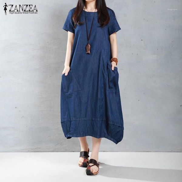 plus size women's summer sundress zanzea 2020 fashion denim blue midi dress casual short sleeve long vestidos female o neck robe1, White;black
plus size women's summer sundress zanzea 2020 fashion denim blue midi dress casual short sleeve long vestidos female o neck robe1, White;black