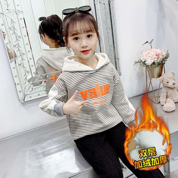 sve long girls' sweater children's plush students' autumn and winter thickened warm striped letter hoodie, Black
sve long girls' sweater children's plush students' autumn and winter thickened warm striped letter hoodie, Black