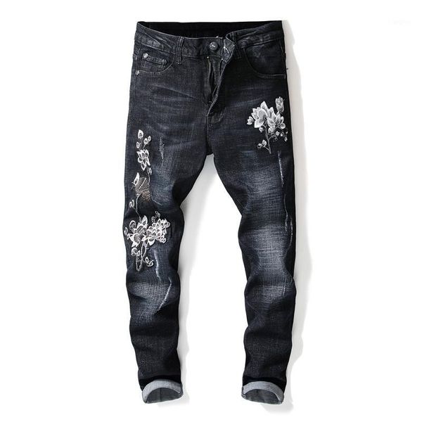 fashion men's flower embroidered jeans pants black scratched denim trousers with floral embroidery jean joggers1, Blue
fashion men's flower embroidered jeans pants black scratched denim trousers with floral embroidery jean joggers1, Blue