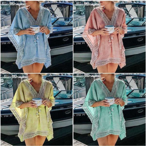 summer boho beach solid lace v-neck dress collect waist casual swimwear kaftan batwing swimsuit cover up1
summer boho beach solid lace v-neck dress collect waist casual swimwear kaftan batwing swimsuit cover up1