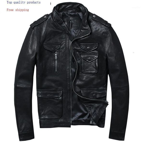 men's leather jacket motorcycle goatskin coat genuine leather jacket men slim korean vintage jackets 2020 013hl kj23061, Black
men's leather jacket motorcycle goatskin coat genuine leather jacket men slim korean vintage jackets 2020 013hl kj23061, Black
