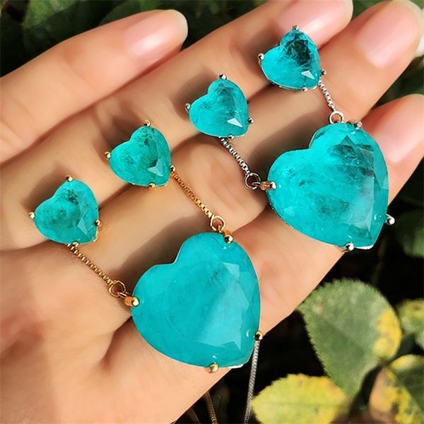 luxury shape set green blue fusion stone love heart pendant necklace&stud earrings for women fashion party jewelry 201222, Slivery;crystal
luxury shape set green blue fusion stone love heart pendant necklace&stud earrings for women fashion party jewelry 201222, Slivery;crystal