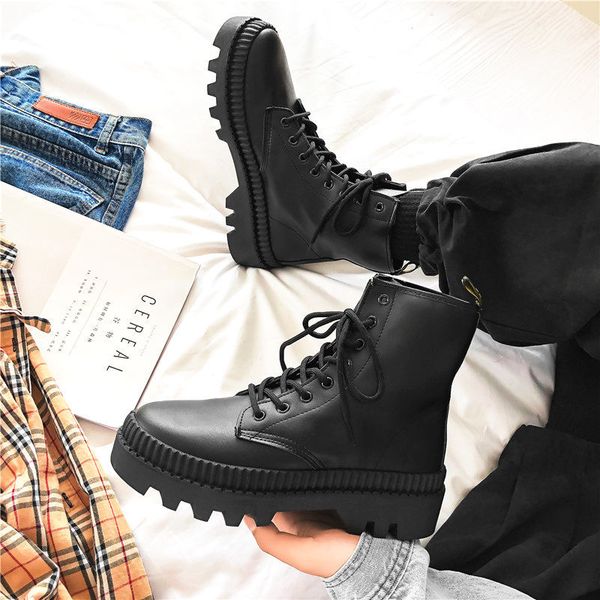 2020 winter new black thick base cloth mid-boots men fall british trend boots hight-korean casual mens shoes boot
