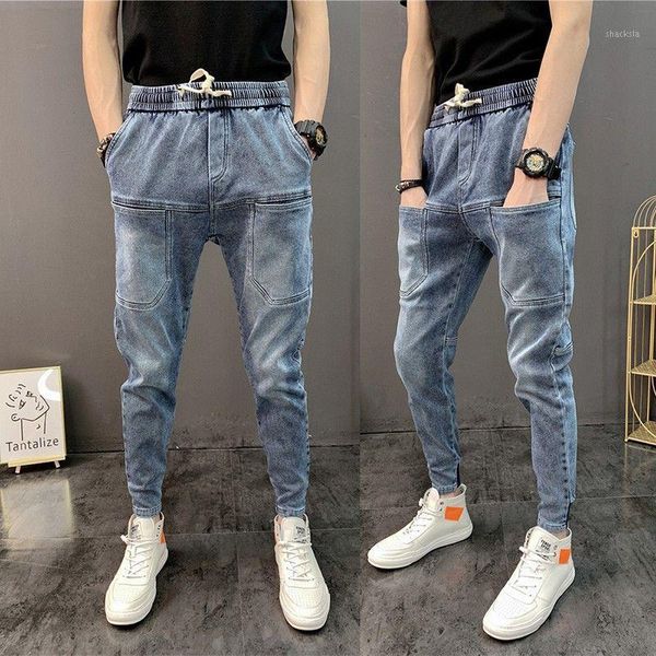 new men's slim-fit small-footed jeans nine-point pants big pockets trousers blue distressed stretch pants1
new men's slim-fit small-footed jeans nine-point pants big pockets trousers blue distressed stretch pants1