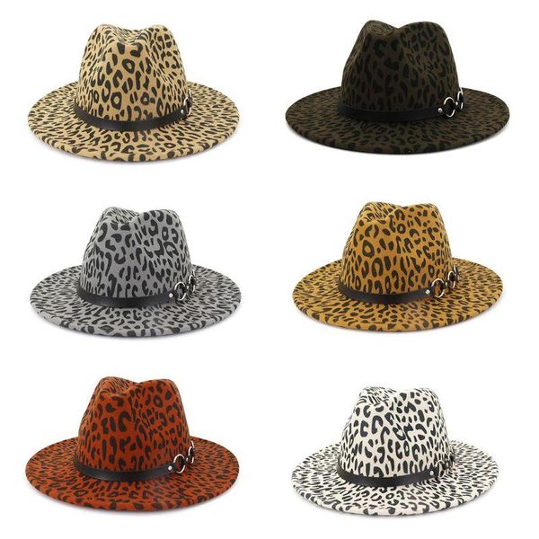 women retro flat wide brim leopard fedora jazz cap with metal o-ring chain belt 2xpd, Blue;gray
women retro flat wide brim leopard fedora jazz cap with metal o-ring chain belt 2xpd, Blue;gray