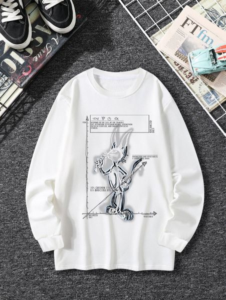 men slogan & cartoon graphic pullover k1m9#, Black
