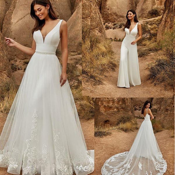 2022 jumpsuits wedding dress v neck with detachable long skirt beaded lace appliques bridal gowns vestido country robe de marié, Black
2022 jumpsuits wedding dress v neck with detachable long skirt beaded lace appliques bridal gowns vestido country robe de marié, Black