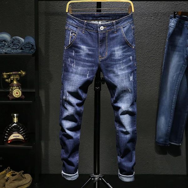 the new autumn and winter plus velvet men's jeans slim-fit pants pants male korean trend plus velvet jeans, Blue 
the new autumn and winter plus velvet men's jeans slim-fit pants pants male korean trend plus velvet jeans, Blue