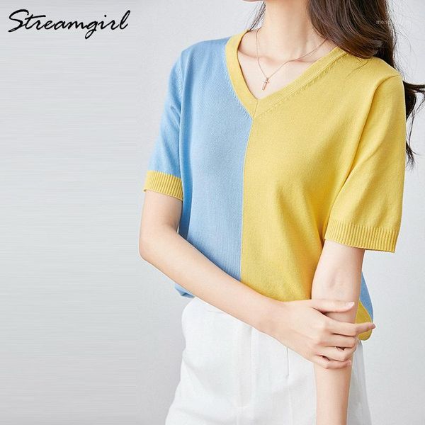 women's t-shirt summer t shirt women cotton linen tshirts contrast color short sleeve knitted oversize tee woman1, White
women's t-shirt summer t shirt women cotton linen tshirts contrast color short sleeve knitted oversize tee woman1, White