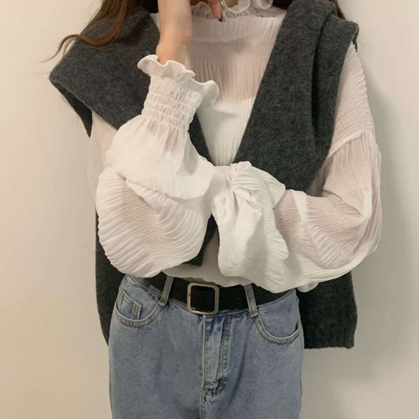 autumn winter 2020 new fashion ruffle half high collar with foreign style small shirt and chiffon bottom coat, White
autumn winter 2020 new fashion ruffle half high collar with foreign style small shirt and chiffon bottom coat, White