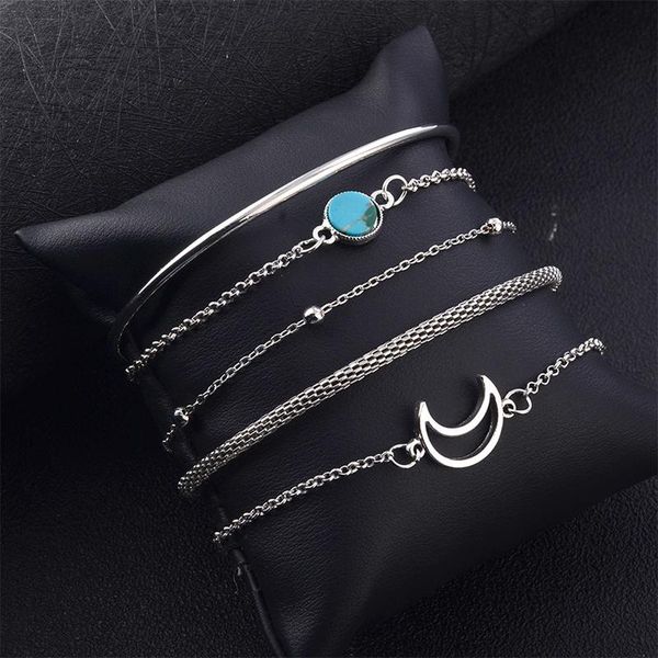 5pcs/set retro hollow moon gem round bead chain opening silver color bracelet set classic women fashion jewelry accessories, Black
5pcs/set retro hollow moon gem round bead chain opening silver color bracelet set classic women fashion jewelry accessories, Black