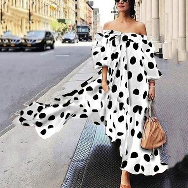 faufn 2019 women's shoulder polka dot casual bohemian bohemian women's dressshoulder polka 2019 casual dress dot dress x144m, Black;gray