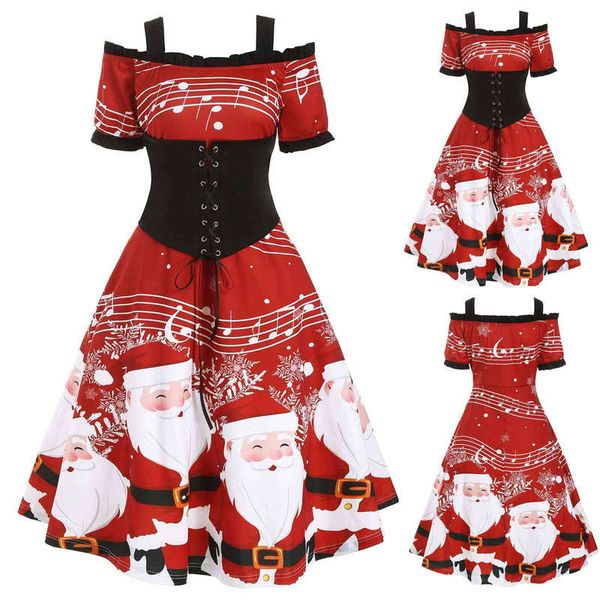women's christmas off shoulder short sleeve sling waist strap santa claus dress, Black;gray 
women's christmas off shoulder short sleeve sling waist strap santa claus dress, Black;gray