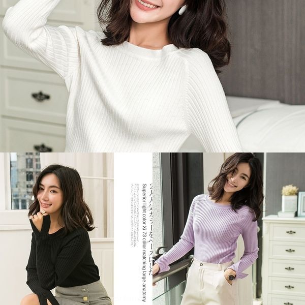 8gp5t autumn and tight round new neck knitted women's short slim stretch winter split pullover sweater pullover thickened base sweater, White;black 
8gp5t autumn and tight round new neck knitted women's short slim stretch winter split pullover sweater pullover thickened base sweater, White;black