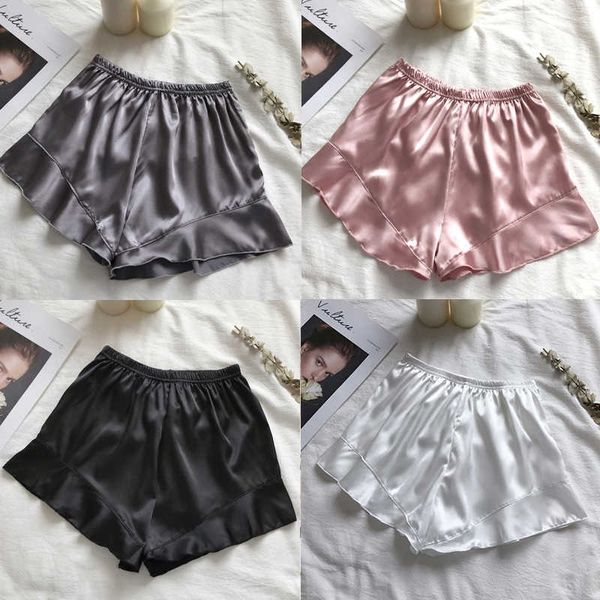 lace sleep summer women casual satin safety ruffled elastic waist soft comfort shorts, White;black 
lace sleep summer women casual satin safety ruffled elastic waist soft comfort shorts, White;black