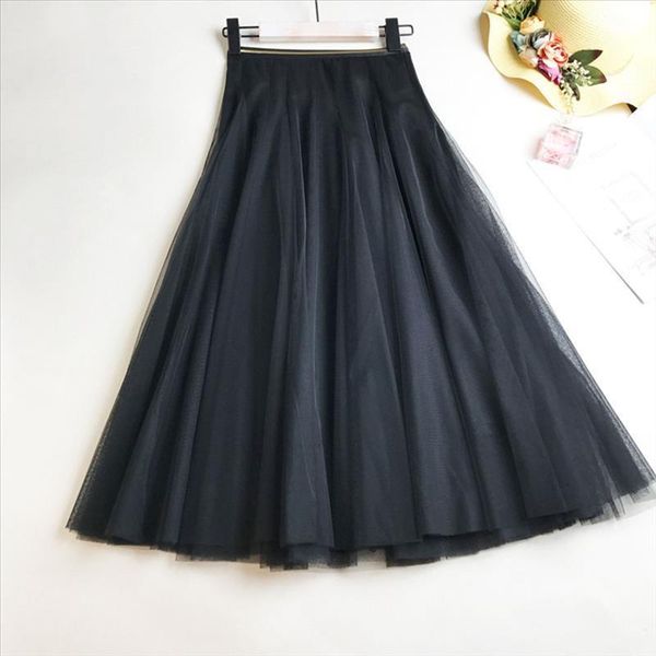women elastic high waist tulle mesh skirt spring summer vintage long pleated tutu female loose casual skirts 2020 new fashion, Black
women elastic high waist tulle mesh skirt spring summer vintage long pleated tutu female loose casual skirts 2020 new fashion, Black