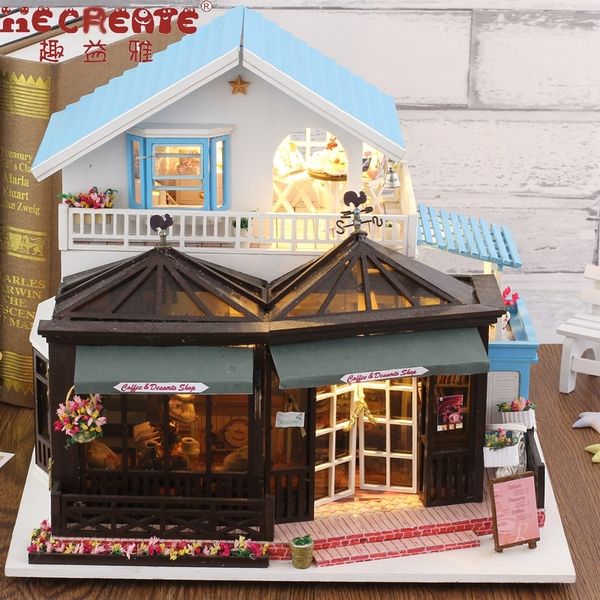 Wooden House The Carving Time Toys For Children Birthday Gift Doll House Miniature Diy Dollhouse With Furnitures Kids Gifts Y200413