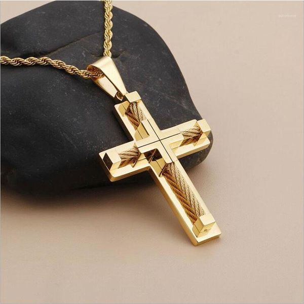 fashion stainless steel gold rope chain cross necklace for men big cross necklaces pendant jewelry accessories 60cm1, Silver
fashion stainless steel gold rope chain cross necklace for men big cross necklaces pendant jewelry accessories 60cm1, Silver