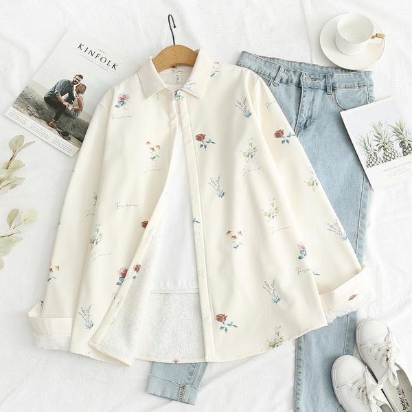 women's blouses & shirts autumn winter korean fleece blouse women casual turn-down collar floral print plus velvet warm basic blusas f, White
women's blouses & shirts autumn winter korean fleece blouse women casual turn-down collar floral print plus velvet warm basic blusas f, White
