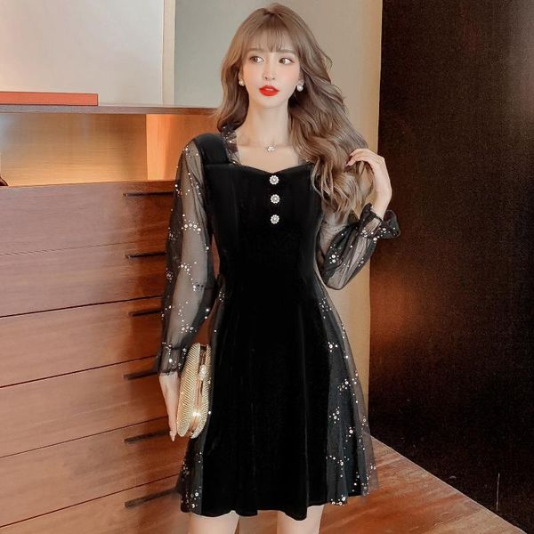 casual dresses make winter white gauze sequins splicing pleuche dress little black, Black;gray
casual dresses make winter white gauze sequins splicing pleuche dress little black, Black;gray