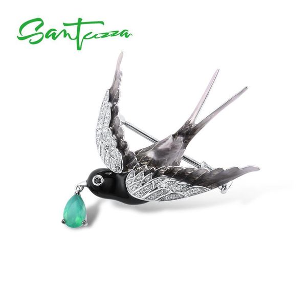 santuzza silver brooch for women pure 925 sterling silver swallow bird animal green agate trendy fine jewelry handmade enamel 201009, Gray
santuzza silver brooch for women pure 925 sterling silver swallow bird animal green agate trendy fine jewelry handmade enamel 201009, Gray
