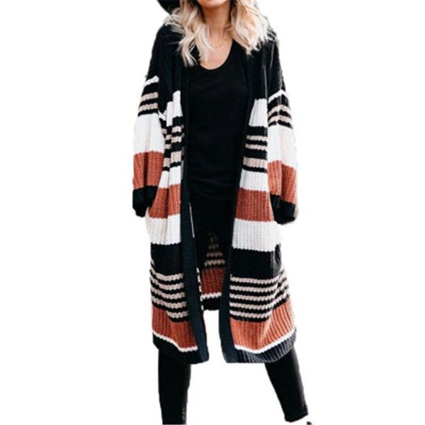 ladeis colorblocked stripe sweater fashion trend cardigan long sleeve mid-length knit designer female autumn new casual loose sweater, White;black
ladeis colorblocked stripe sweater fashion trend cardigan long sleeve mid-length knit designer female autumn new casual loose sweater, White;black