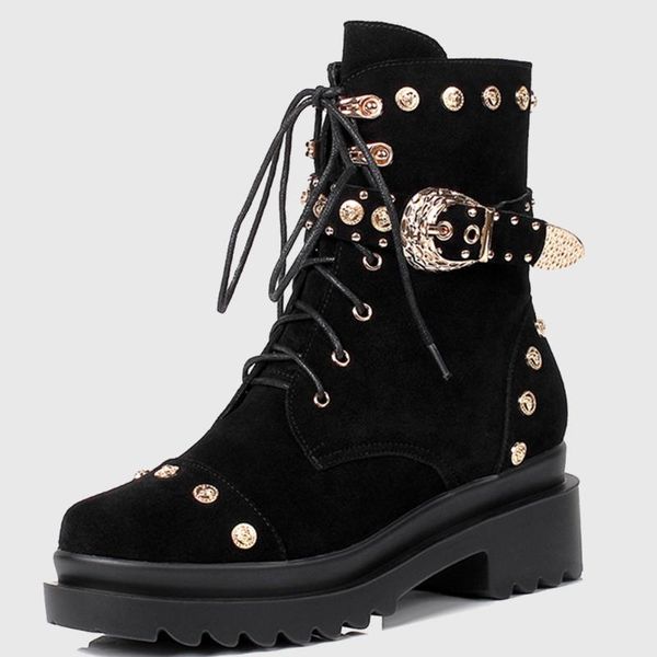 brand quality fashionable belt buckle cool punk square heels comforable ankle boots cow suede leather shoes women, Black
brand quality fashionable belt buckle cool punk square heels comforable ankle boots cow suede leather shoes women, Black