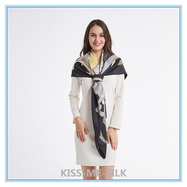 KMS Saddle black printed twill rayon silk scarf shawl for Girl Lady Women 130*130CM/150G1, Blue;gray
KMS Saddle black printed twill rayon silk scarf shawl for Girl Lady Women 130*130CM/150G1, Blue;gray