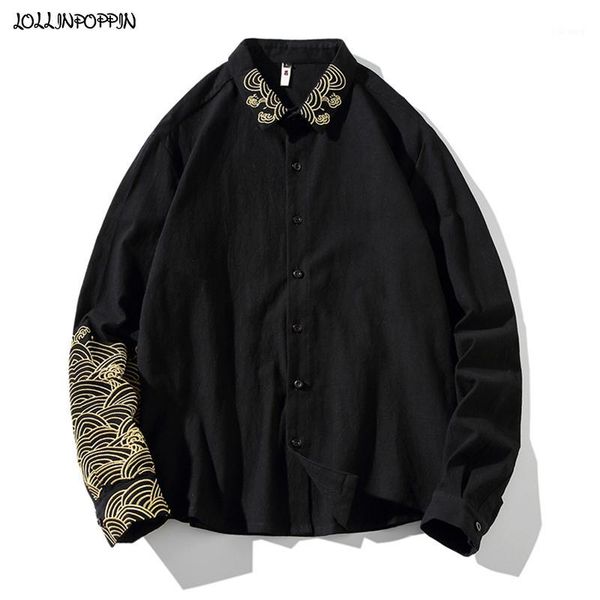 men's casual shirts propitious clouds embroidery men chinese style shirt 2021 spring turn down collar vintage mens long sleeve black sh, White;black
men's casual shirts propitious clouds embroidery men chinese style shirt 2021 spring turn down collar vintage mens long sleeve black sh, White;black