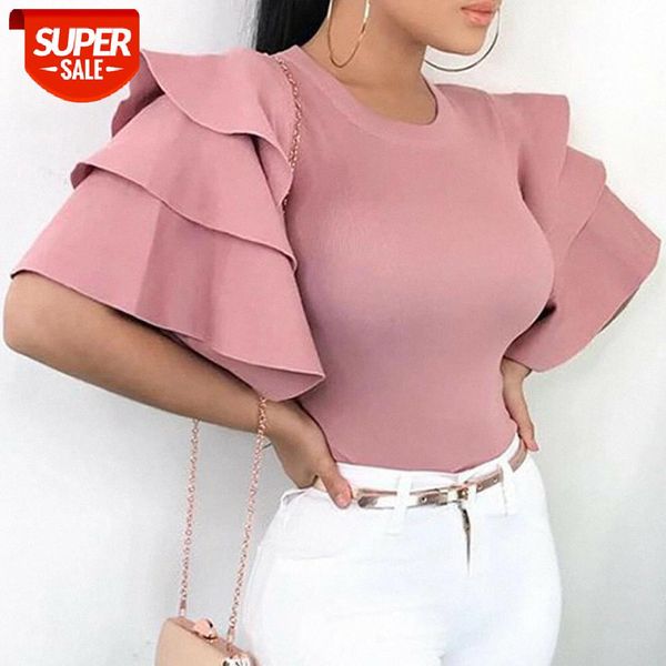 women t shirt solid color o neck short ruffles sleeve t shirt ladies evening party clubwear femme casual summer clothes #k21o, White
women t shirt solid color o neck short ruffles sleeve t shirt ladies evening party clubwear femme casual summer clothes #k21o, White