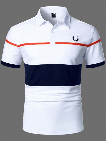 men antler embroidered contrast tape colorblock polo shirt o7a3#, White;black
men antler embroidered contrast tape colorblock polo shirt o7a3#, White;black